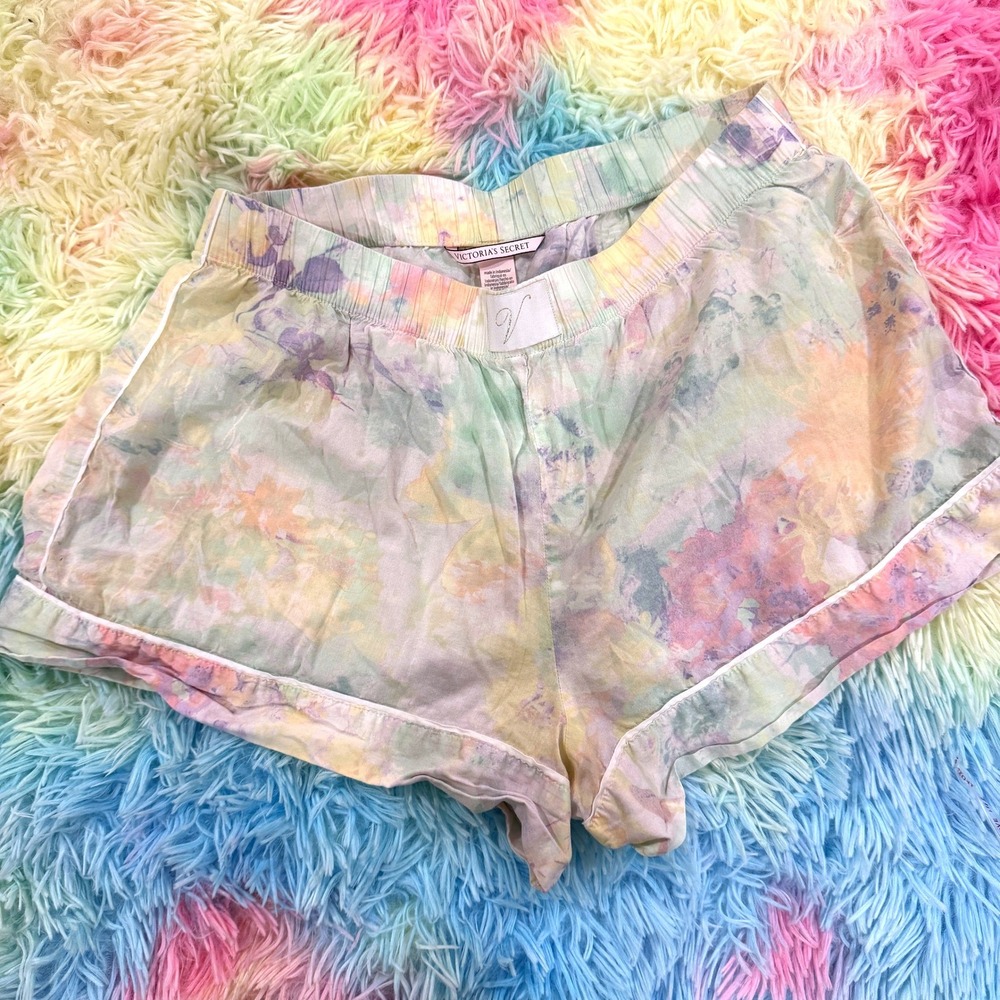 Victoria's Secret Pastel Watercolor Floral Pajama Shorts Womens Med Ruffle Hem